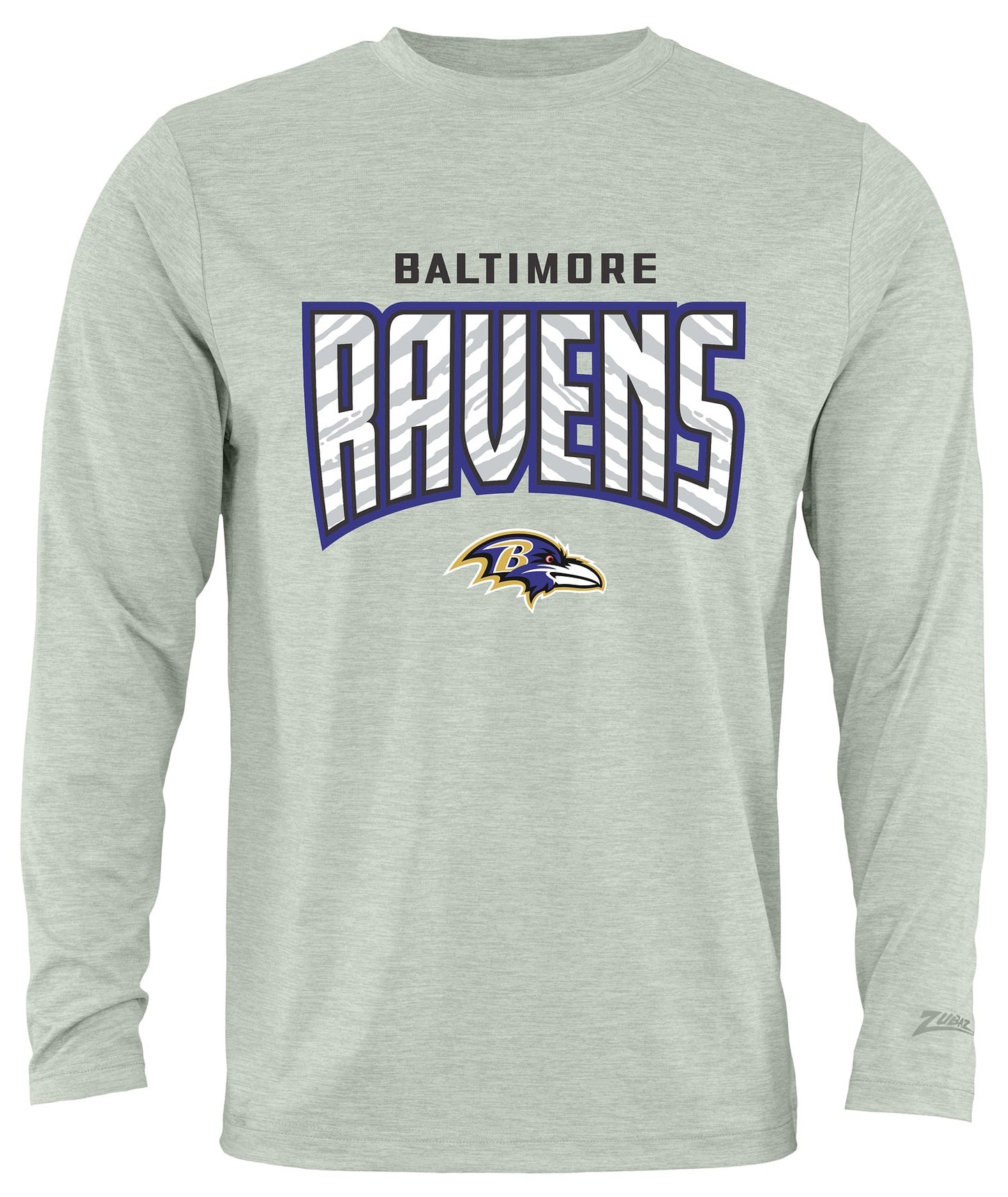 Zubaz NFL Men's Hail Mary Heather Gray Long Sleeve T-Shirt, Baltimore Ravens