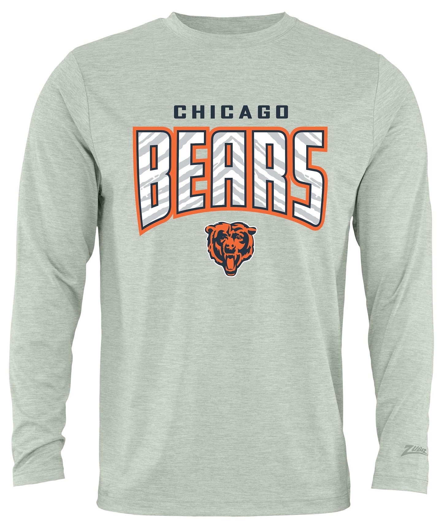 Zubaz NFL Men's Hail Mary Heather Gray Long Sleeve T-Shirt, Chicago Bears