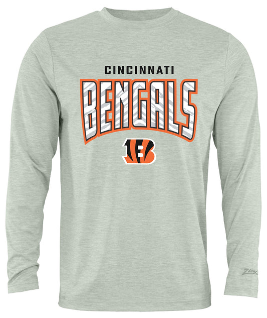 Zubaz NFL Men's Hail Mary Heather Gray Long Sleeve T-Shirt, Cincinnati Bengals