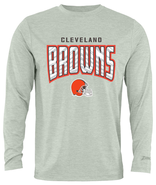 Zubaz NFL Men's Hail Mary Heather Gray Long Sleeve T-Shirt, Cleveland Browns