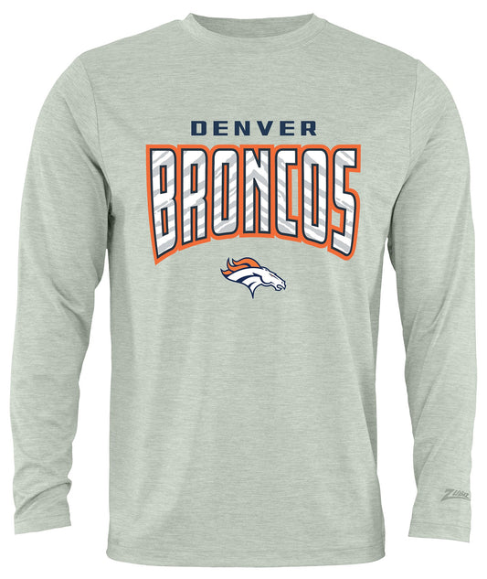 Zubaz NFL Men's Hail Mary Heather Gray Long Sleeve T-Shirt, Denver Broncos