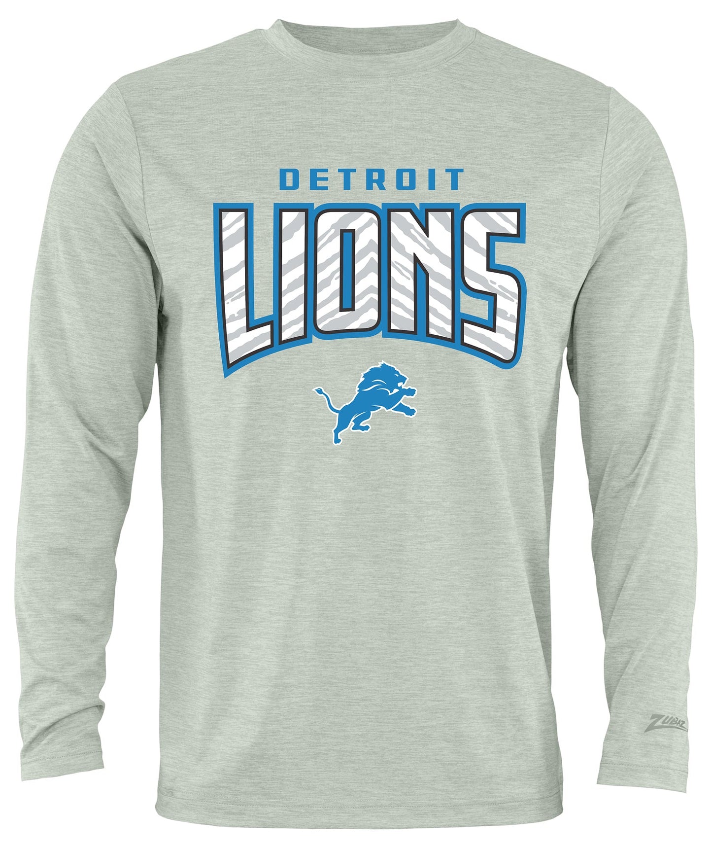 Zubaz NFL Men's Hail Mary Heather Gray Long Sleeve T-Shirt, Detroit Lions