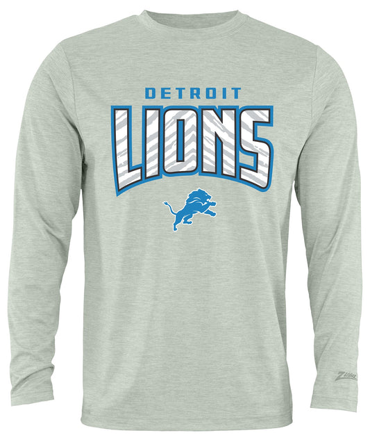 Zubaz NFL Men's Hail Mary Heather Gray Long Sleeve T-Shirt, Detroit Lions