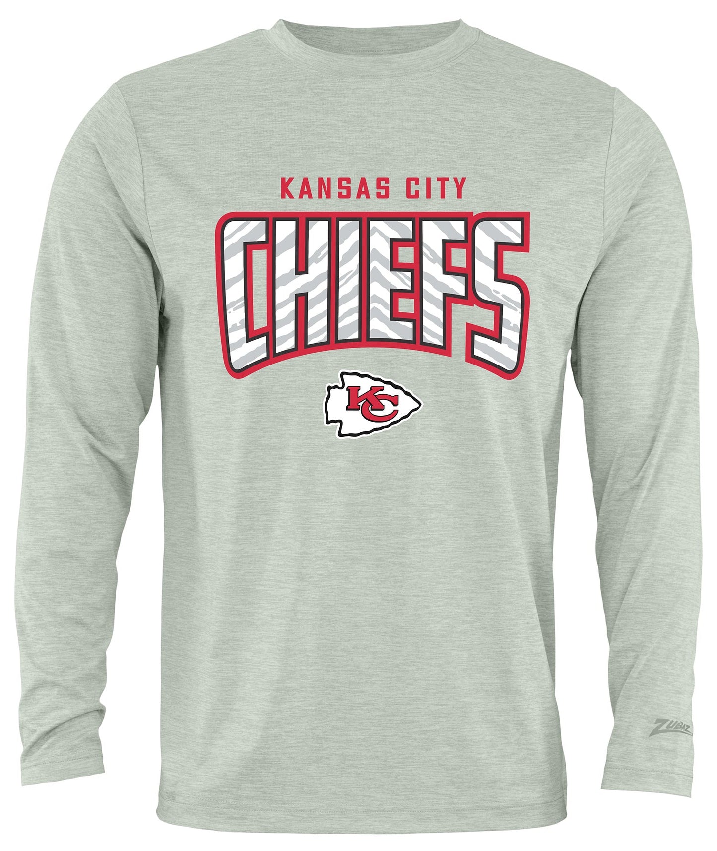 Zubaz NFL Men's Hail Mary Heather Gray Long Sleeve T-Shirt, Kansas City Chiefs