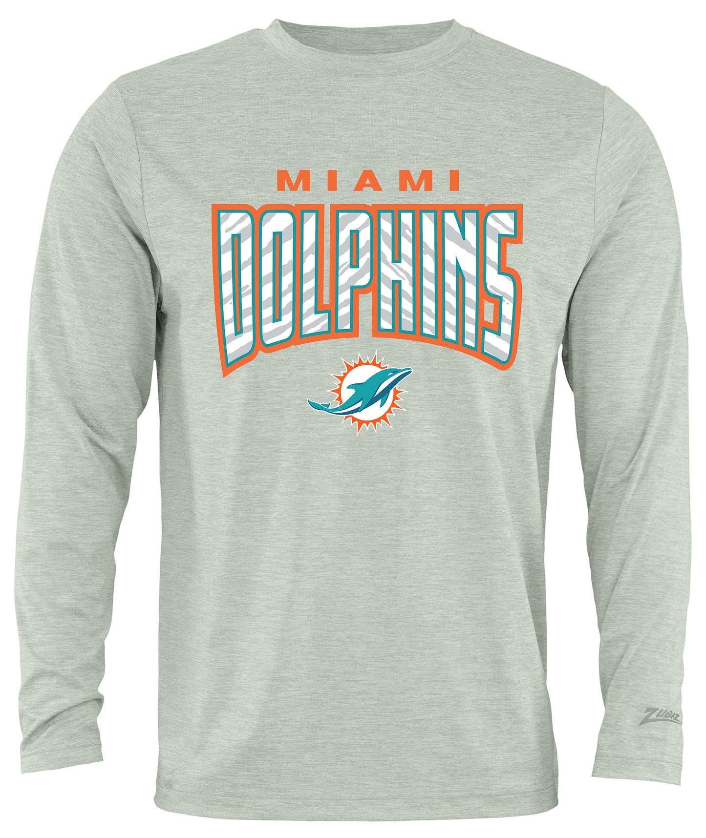 Zubaz NFL Men's Hail Mary Heather Gray Long Sleeve T-Shirt, Miami Dolphins