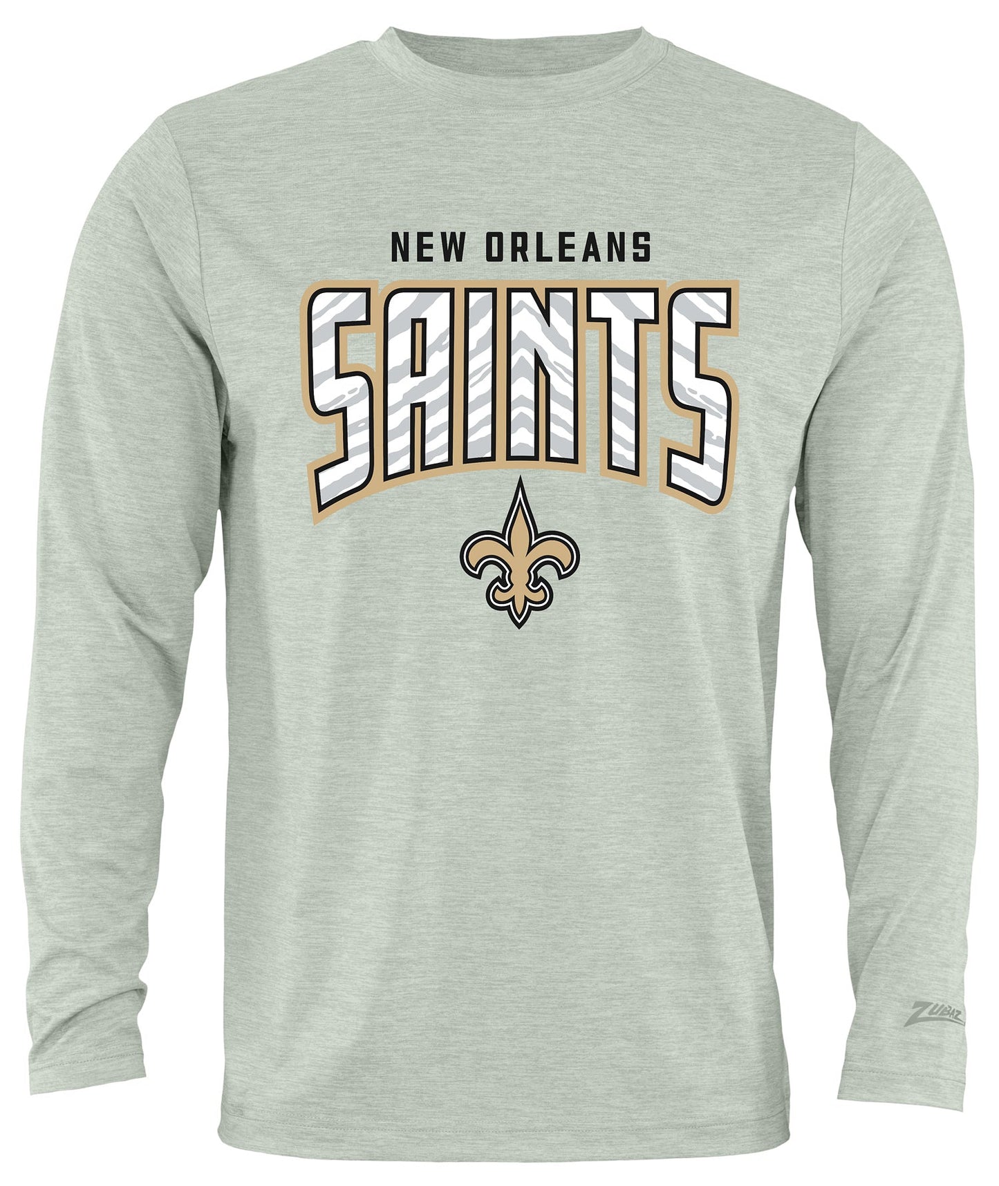 Zubaz NFL Men's Hail Mary Heather Gray Long Sleeve T-Shirt, New Orleans Saints