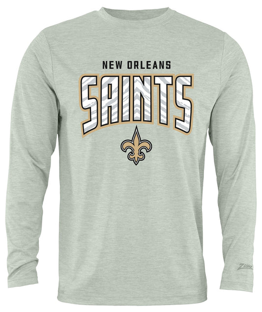 Zubaz NFL Men's Hail Mary Heather Gray Long Sleeve T-Shirt, New Orleans Saints