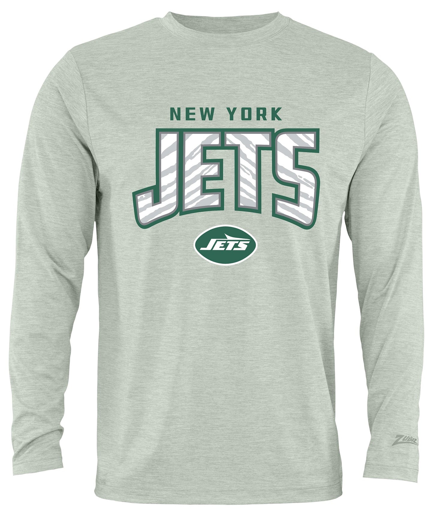Zubaz NFL Men's Hail Mary Heather Gray Long Sleeve T-Shirt, New York Jets