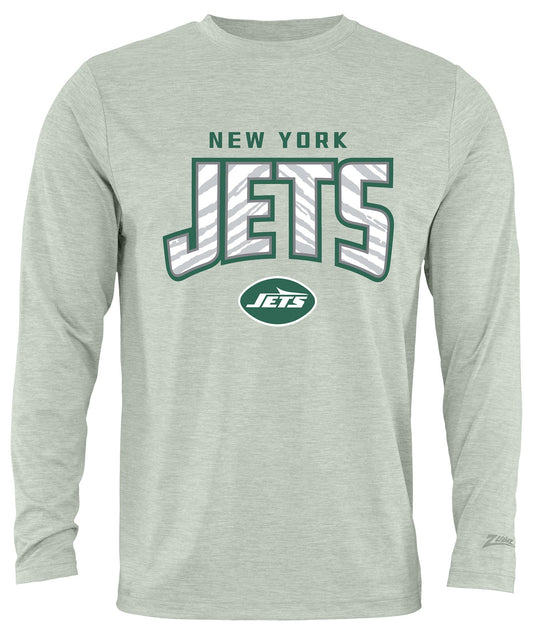 Zubaz NFL Men's Hail Mary Heather Gray Long Sleeve T-Shirt, New York Jets
