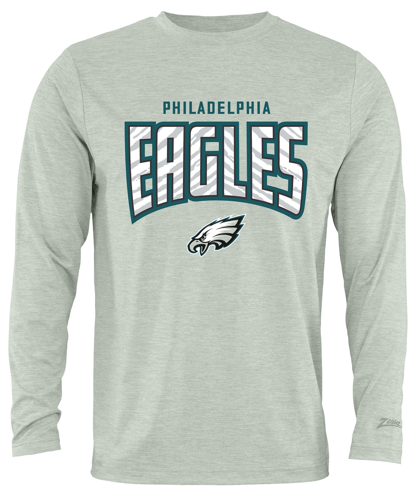 Zubaz NFL Men's Hail Mary Heather Gray Long Sleeve T-Shirt, Philadelphia Eagles