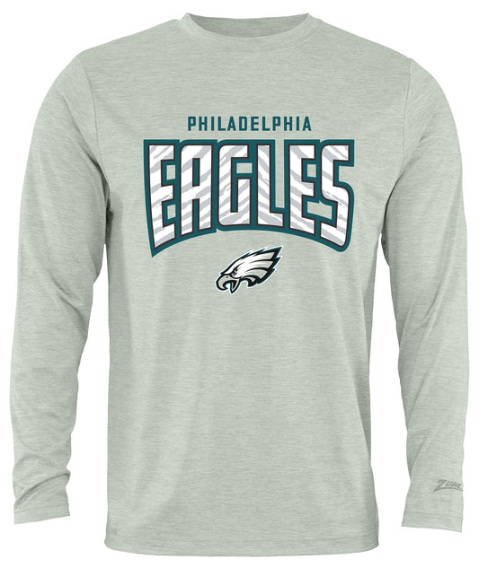 Zubaz NFL Men's Hail Mary Heather Gray Long Sleeve T-Shirt, Philadelphia Eagles