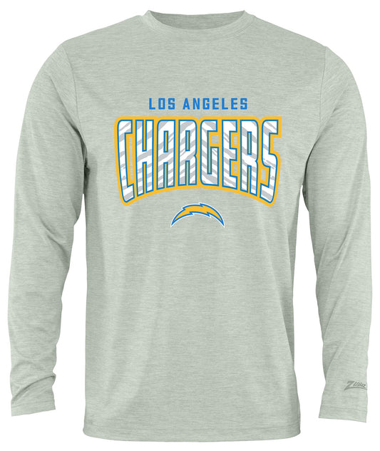 Zubaz NFL Men's Hail Mary Heather Gray Long Sleeve T-Shirt, Los Angeles Chargers