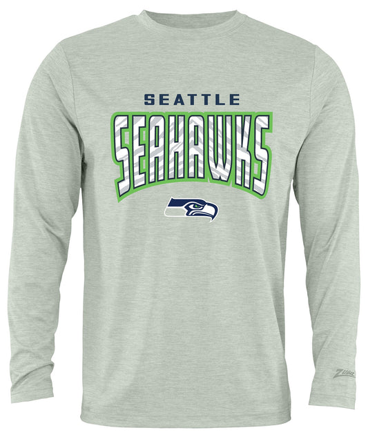 Zubaz NFL Men's Hail Mary Heather Gray Long Sleeve T-Shirt, Seattle Seahawks