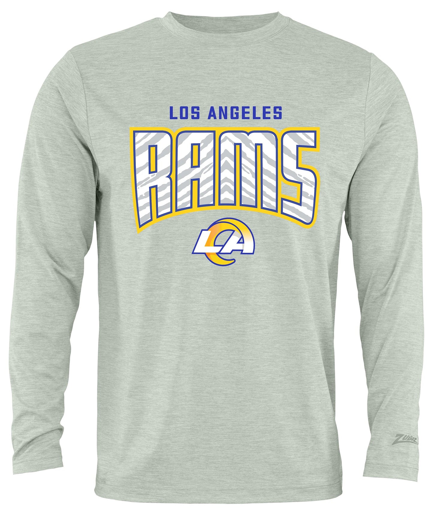 Zubaz NFL Men's Hail Mary Heather Gray Long Sleeve T-Shirt, Los Angeles Rams