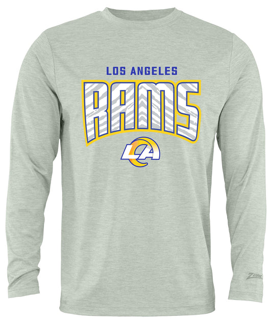 Zubaz NFL Men's Hail Mary Heather Gray Long Sleeve T-Shirt, Los Angeles Rams