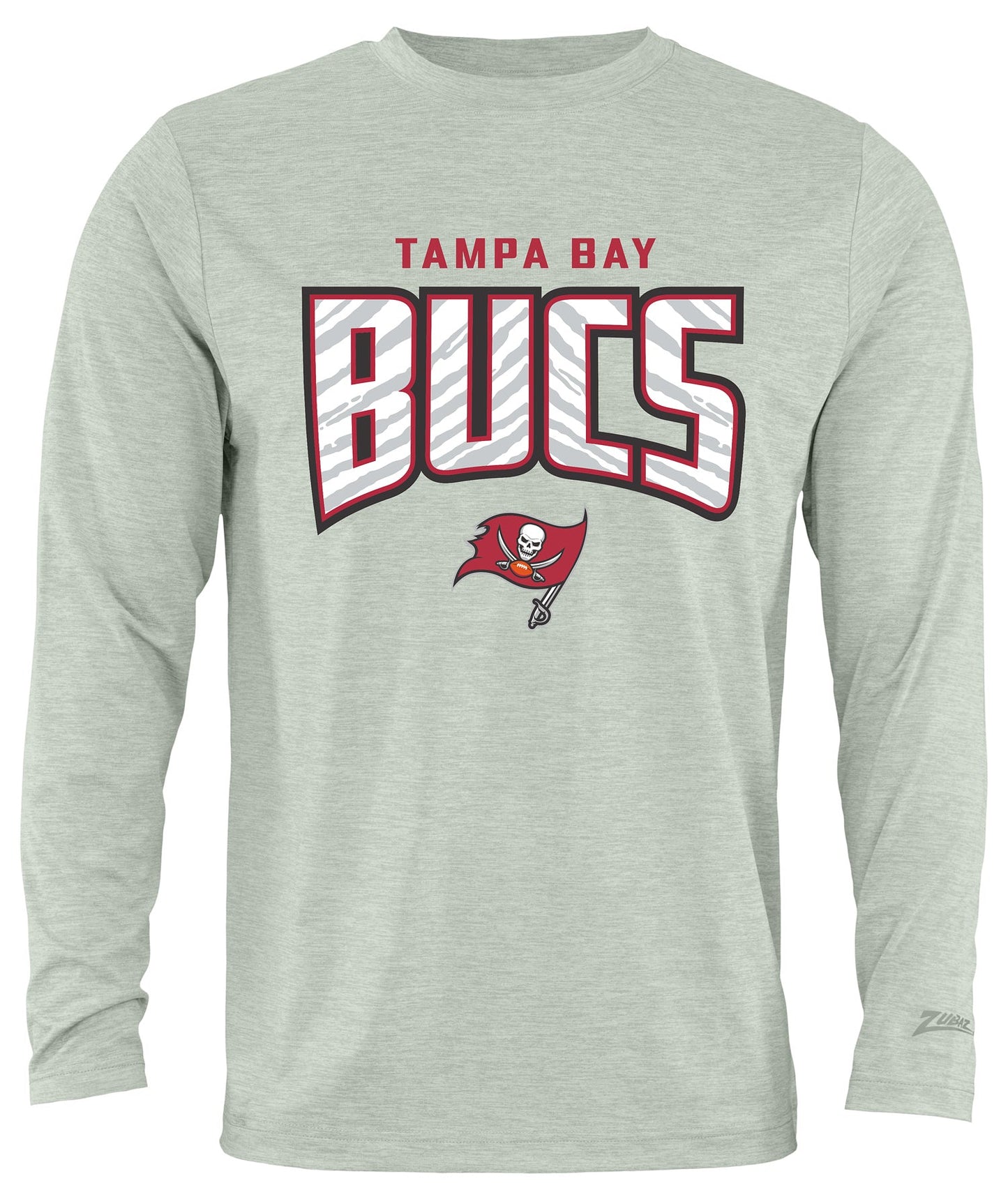 Zubaz NFL Men's Hail Mary Heather Gray Long Sleeve T-Shirt, Tampa Bay Buccaneers