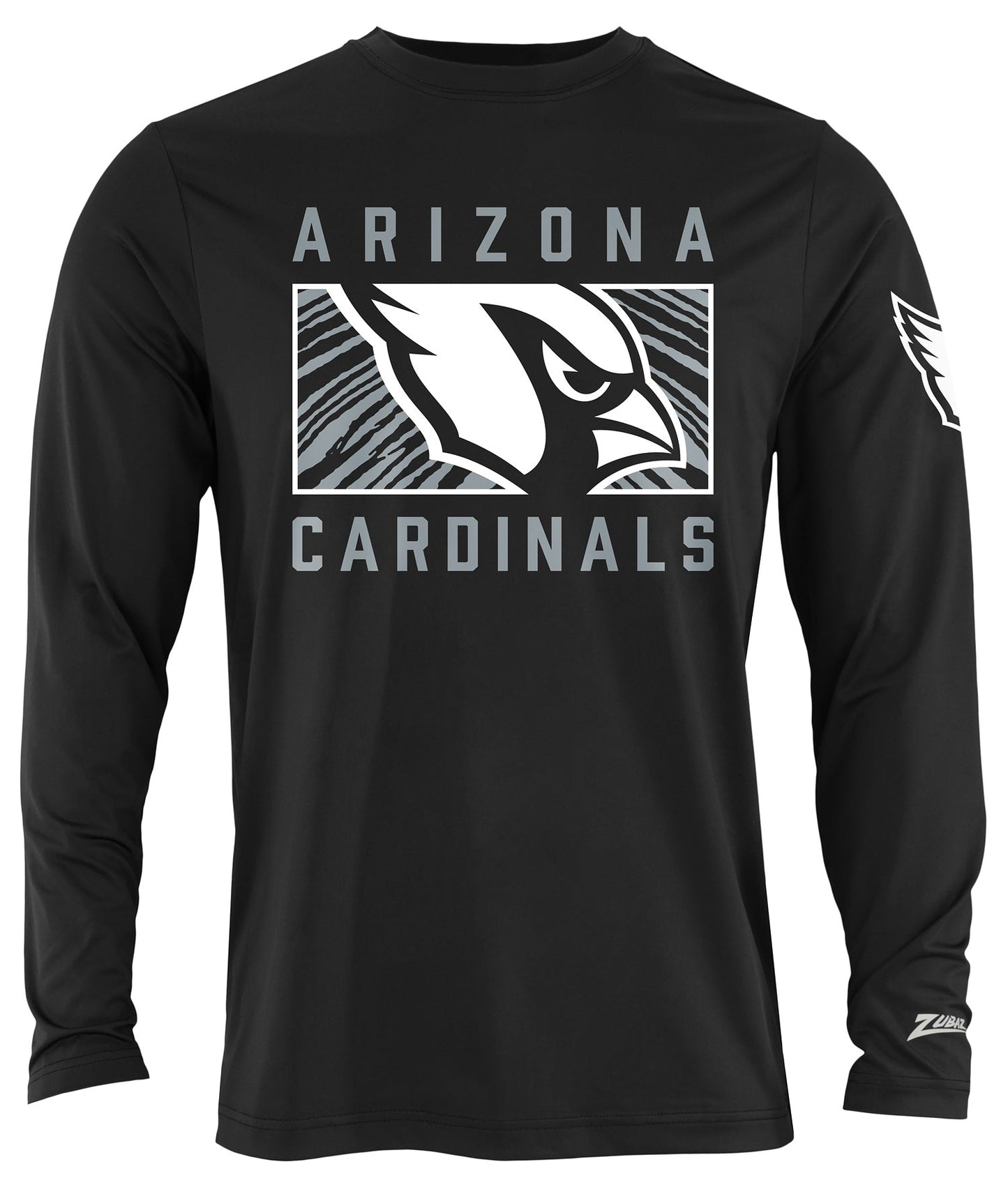 Zubaz NFL Men's Black End Zone Long Sleeve T-Shirt, Arizona Cardinals