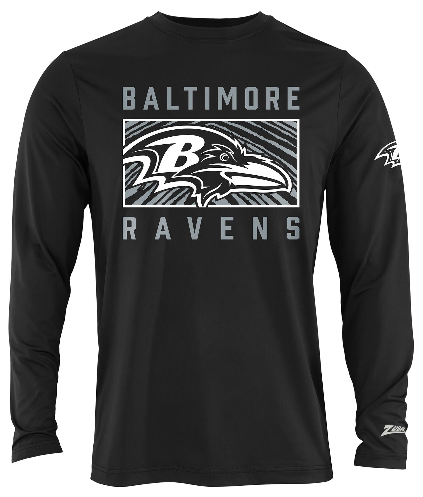 Zubaz NFL Men's Black End Zone Long Sleeve T-Shirt, Baltimore Ravens