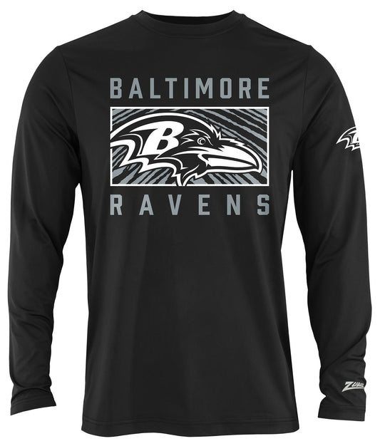 Zubaz NFL Men's Black End Zone Long Sleeve T-Shirt, Baltimore Ravens