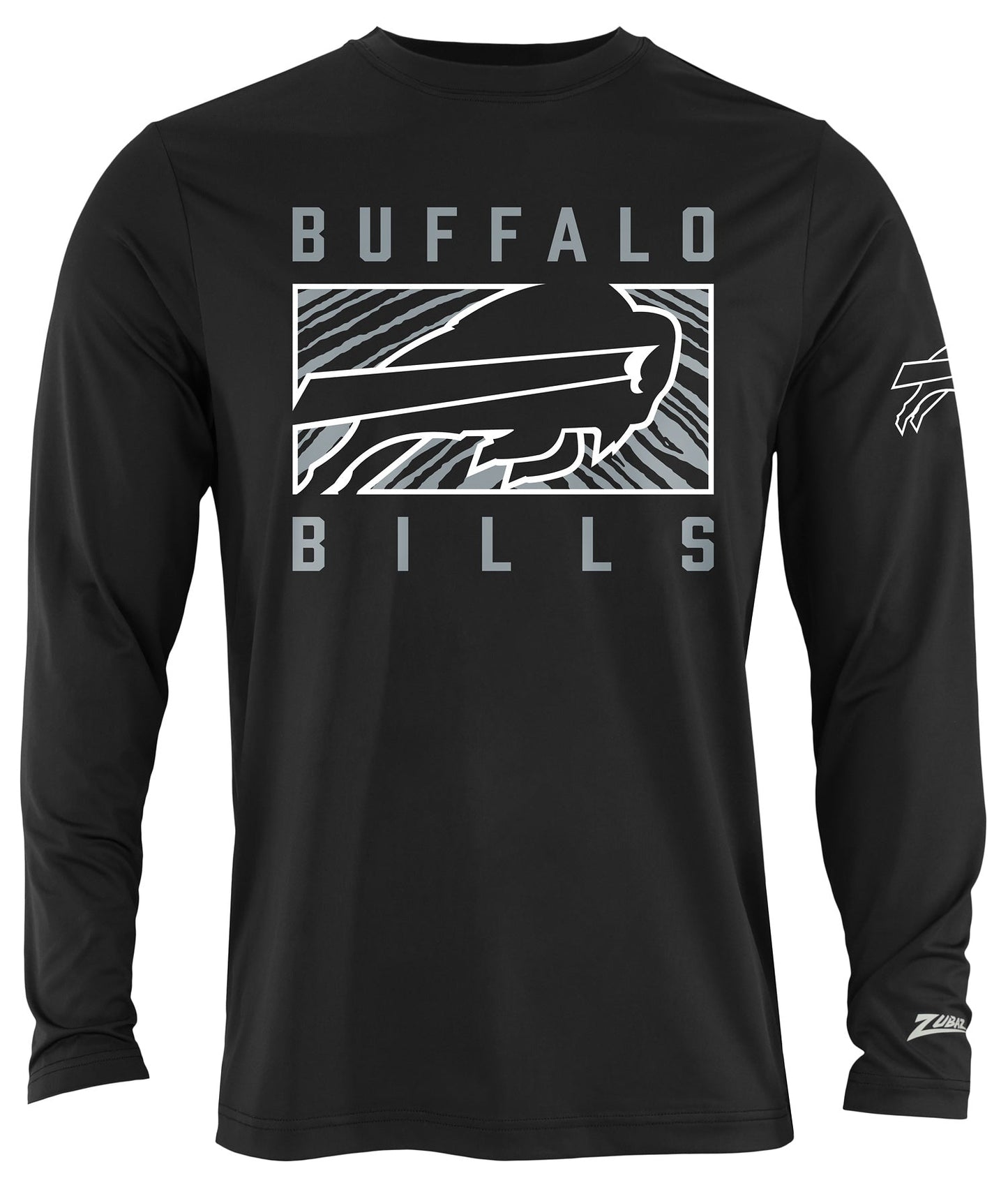 Zubaz NFL Men's Black End Zone Long Sleeve T-Shirt, Buffalo Bills