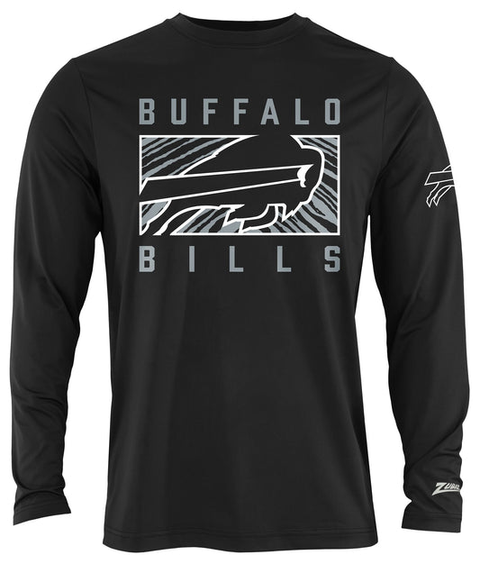 Zubaz NFL Men's Black End Zone Long Sleeve T-Shirt, Buffalo Bills