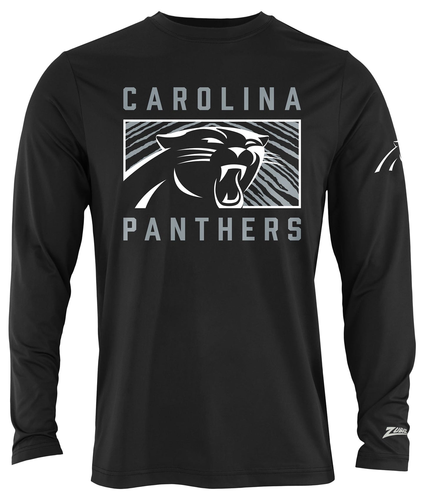 Zubaz NFL Men's Black End Zone Long Sleeve T-Shirt, Carolina Panthers
