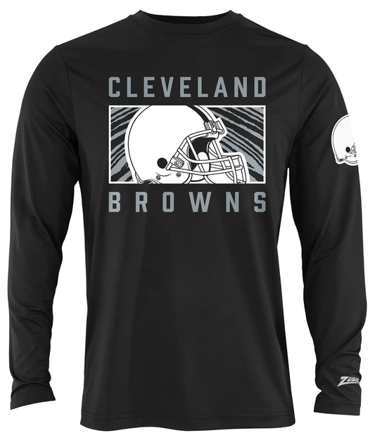 Zubaz NFL Men's Black End Zone Long Sleeve T-Shirt, Cleveland Browns