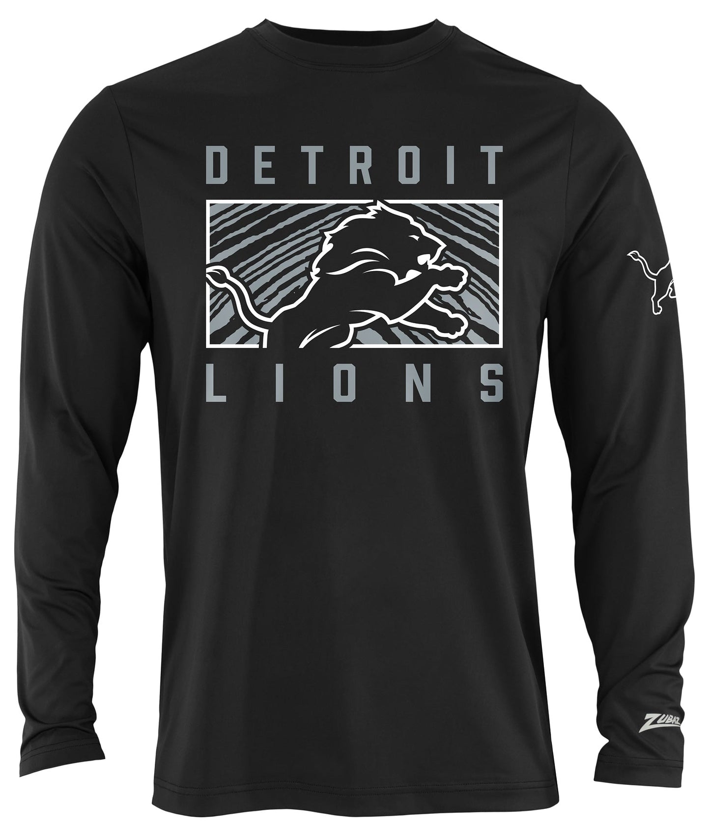 Zubaz NFL Men's Black End Zone Long Sleeve T-Shirt, Detroit Lions