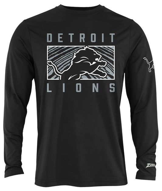 Zubaz NFL Men's Black End Zone Long Sleeve T-Shirt, Detroit Lions