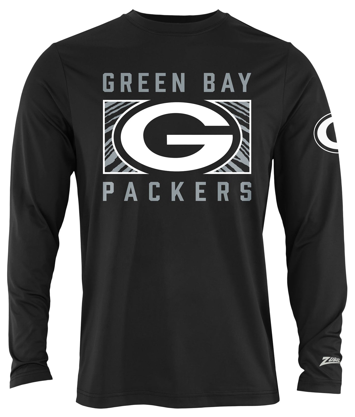Zubaz NFL Men's Black End Zone Long Sleeve T-Shirt, Green Bay Packers