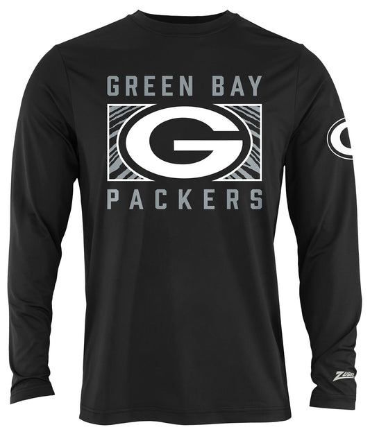 Zubaz NFL Men's Black End Zone Long Sleeve T-Shirt, Green Bay Packers