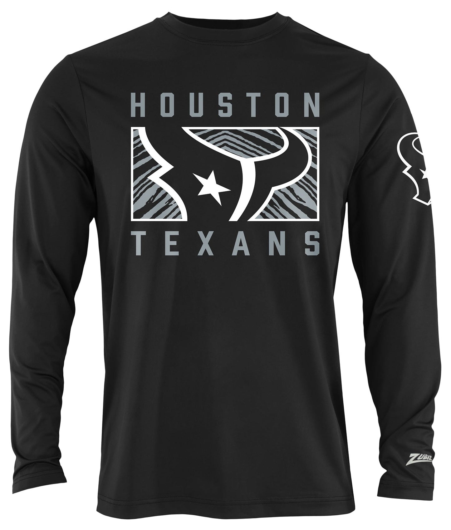 Zubaz NFL Men's Black End Zone Long Sleeve T-Shirt, Houston Texans