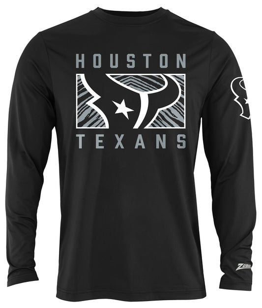 Zubaz NFL Men's Black End Zone Long Sleeve T-Shirt, Houston Texans