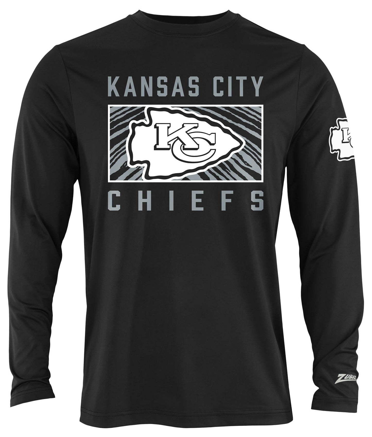 Zubaz NFL Men's Black End Zone Long Sleeve T-Shirt, Kansas City Chiefs
