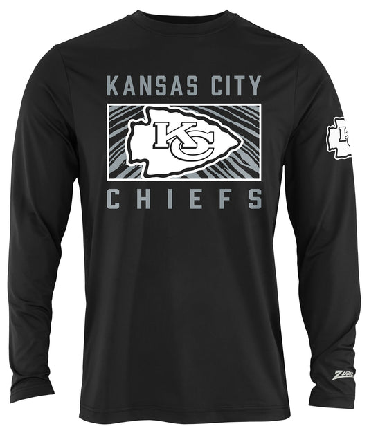 Zubaz NFL Men's Black End Zone Long Sleeve T-Shirt, Kansas City Chiefs