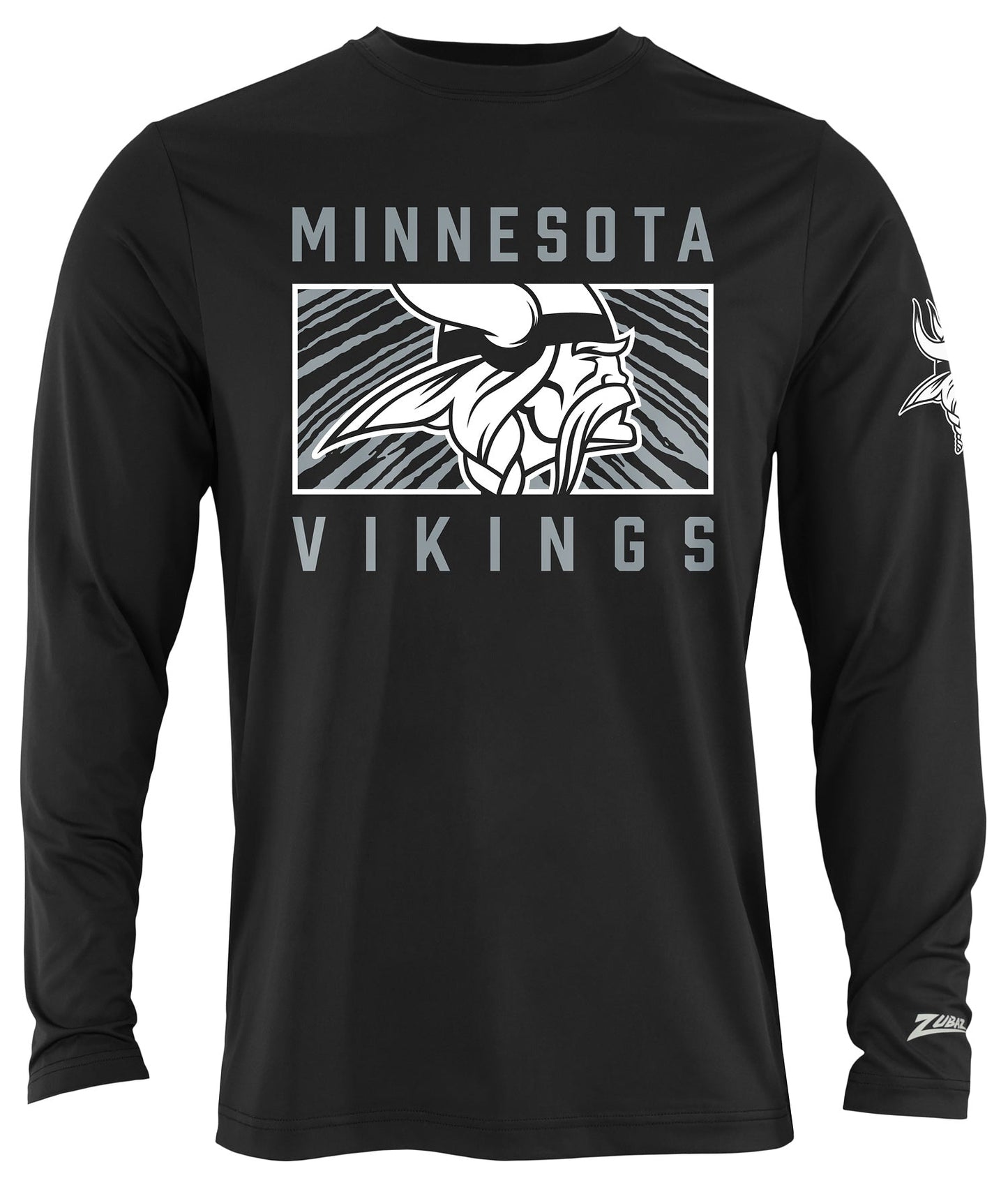 Zubaz NFL Men's Black End Zone Long Sleeve T-Shirt, Minnesota Vikings