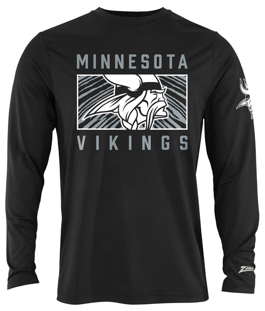 Zubaz NFL Men's Black End Zone Long Sleeve T-Shirt, Minnesota Vikings