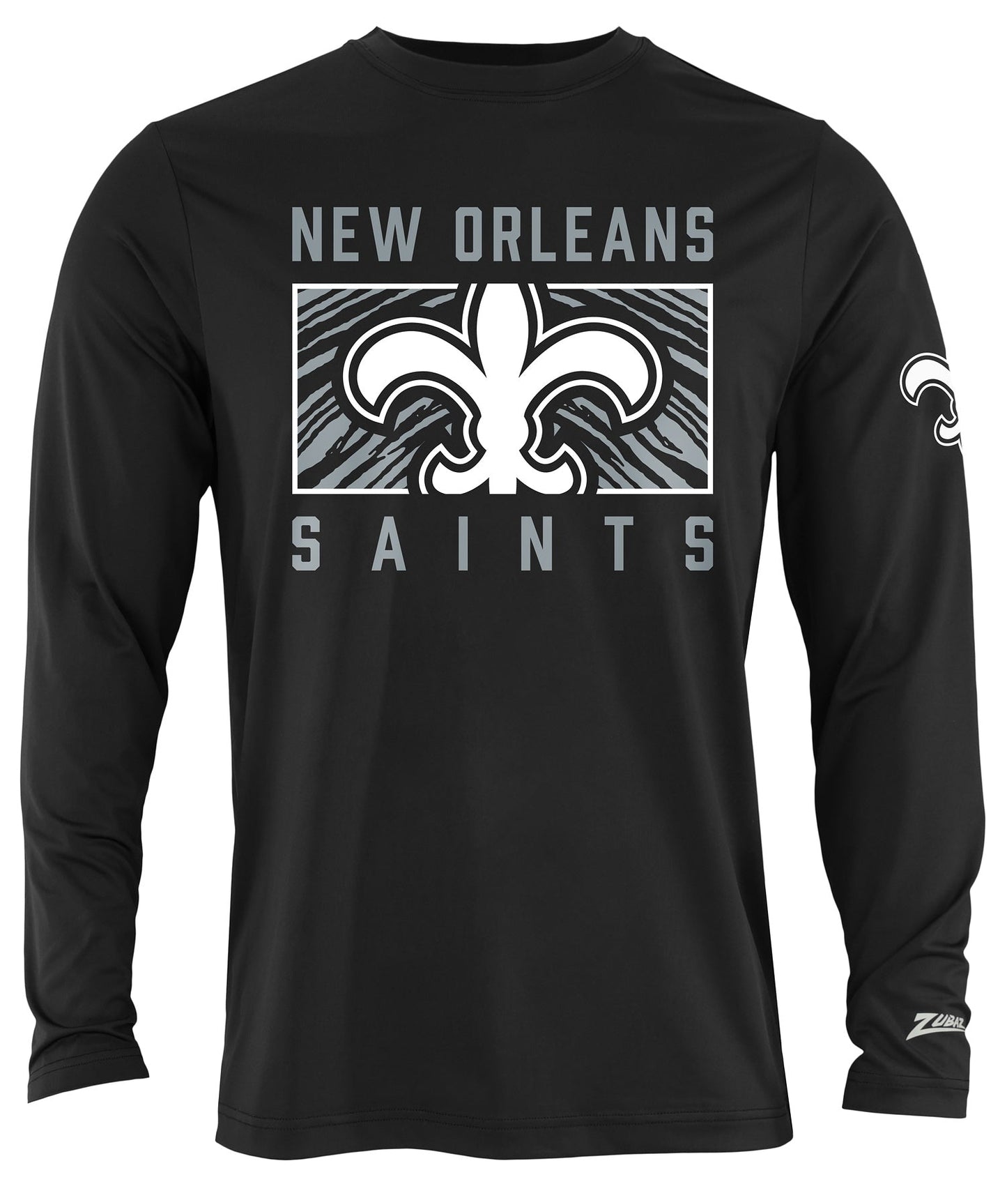 Zubaz NFL Men's Black End Zone Long Sleeve T-Shirt, New Orleans Saints