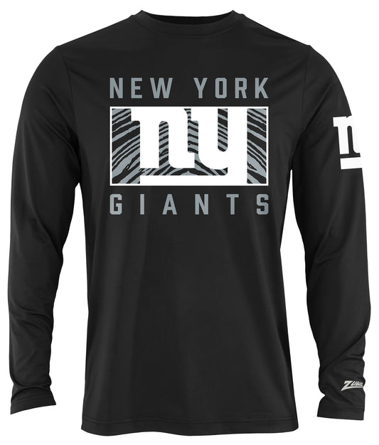 Zubaz NFL Men's Black End Zone Long Sleeve T-Shirt, New York Giants