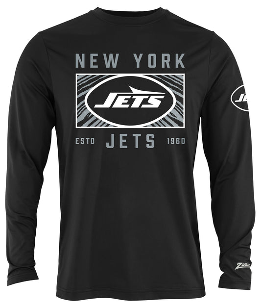 Zubaz NFL Men's Black End Zone Long Sleeve T-Shirt, New York Jets