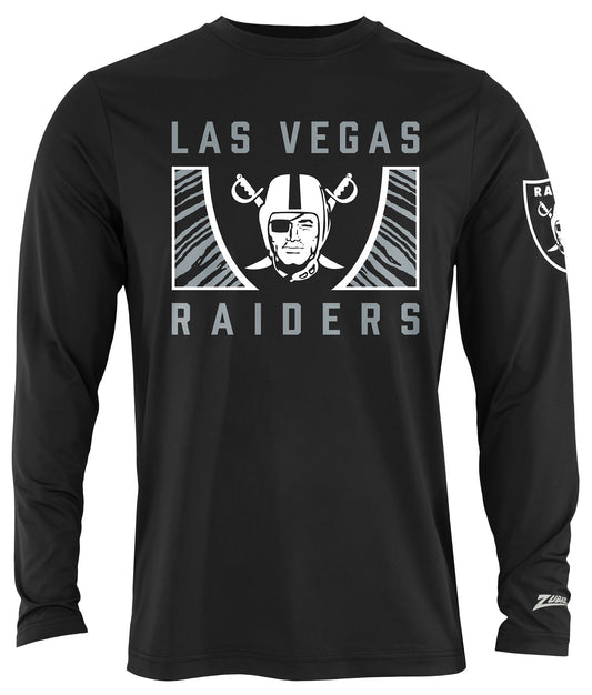 Zubaz NFL Men's Black End Zone Long Sleeve T-Shirt, Las Vegas Raiders