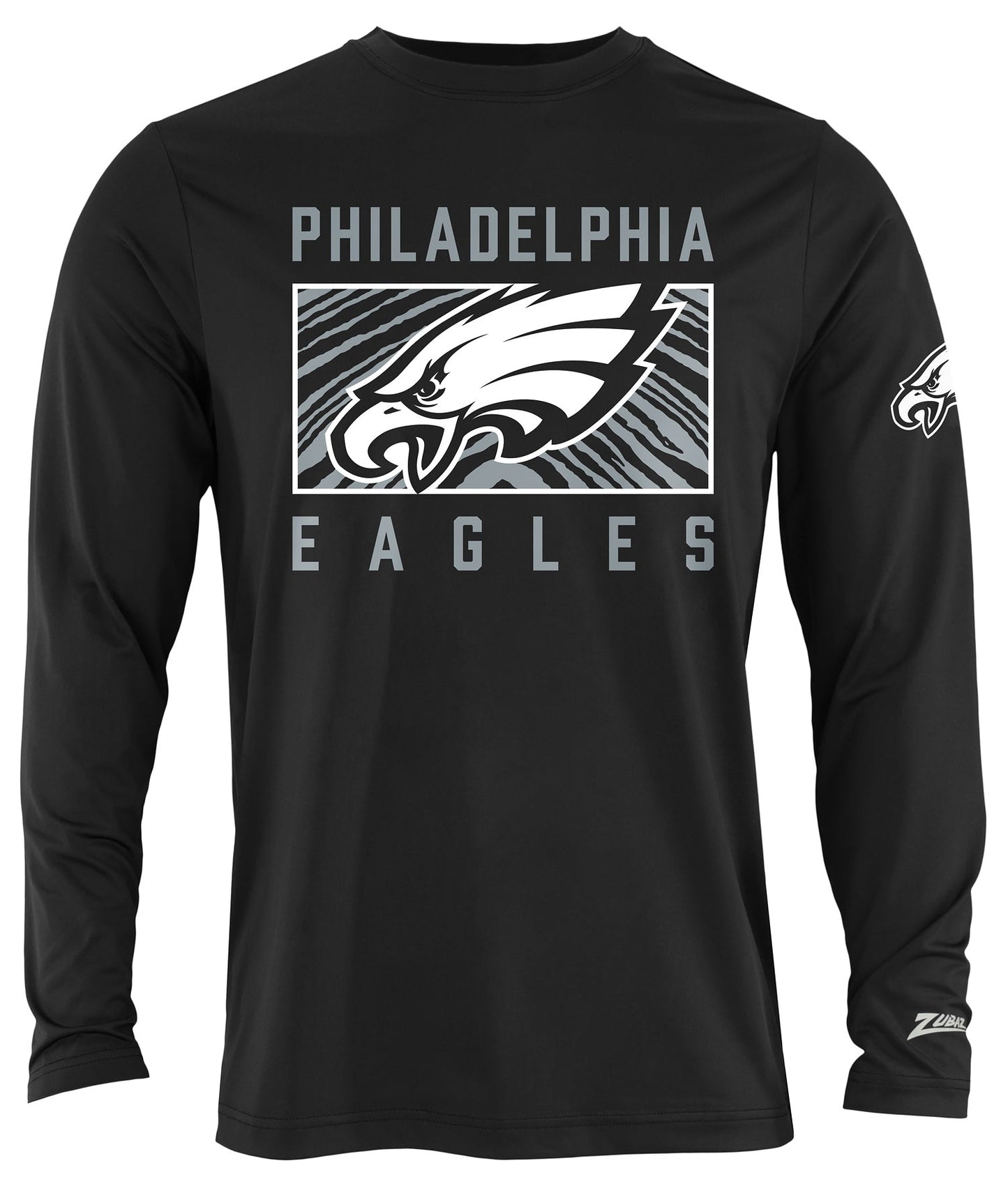 Zubaz NFL Men's Black End Zone Long Sleeve T-Shirt, Philadelphia Eagles
