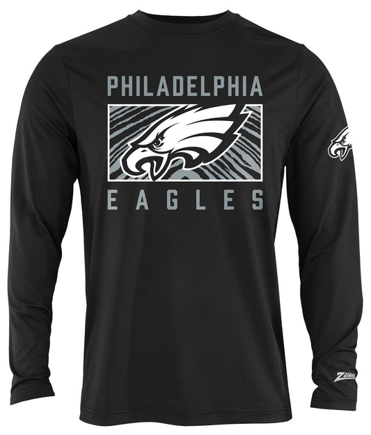 Zubaz NFL Men's Black End Zone Long Sleeve T-Shirt, Philadelphia Eagles