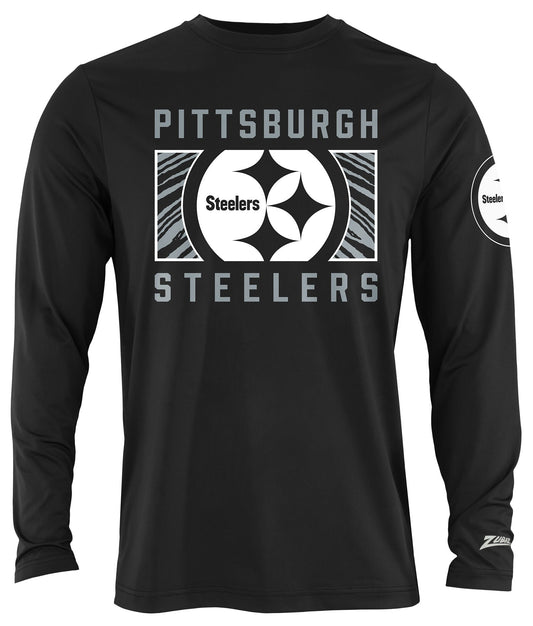 Zubaz NFL Men's Black End Zone Long Sleeve T-Shirt, Pittsburgh Steelers
