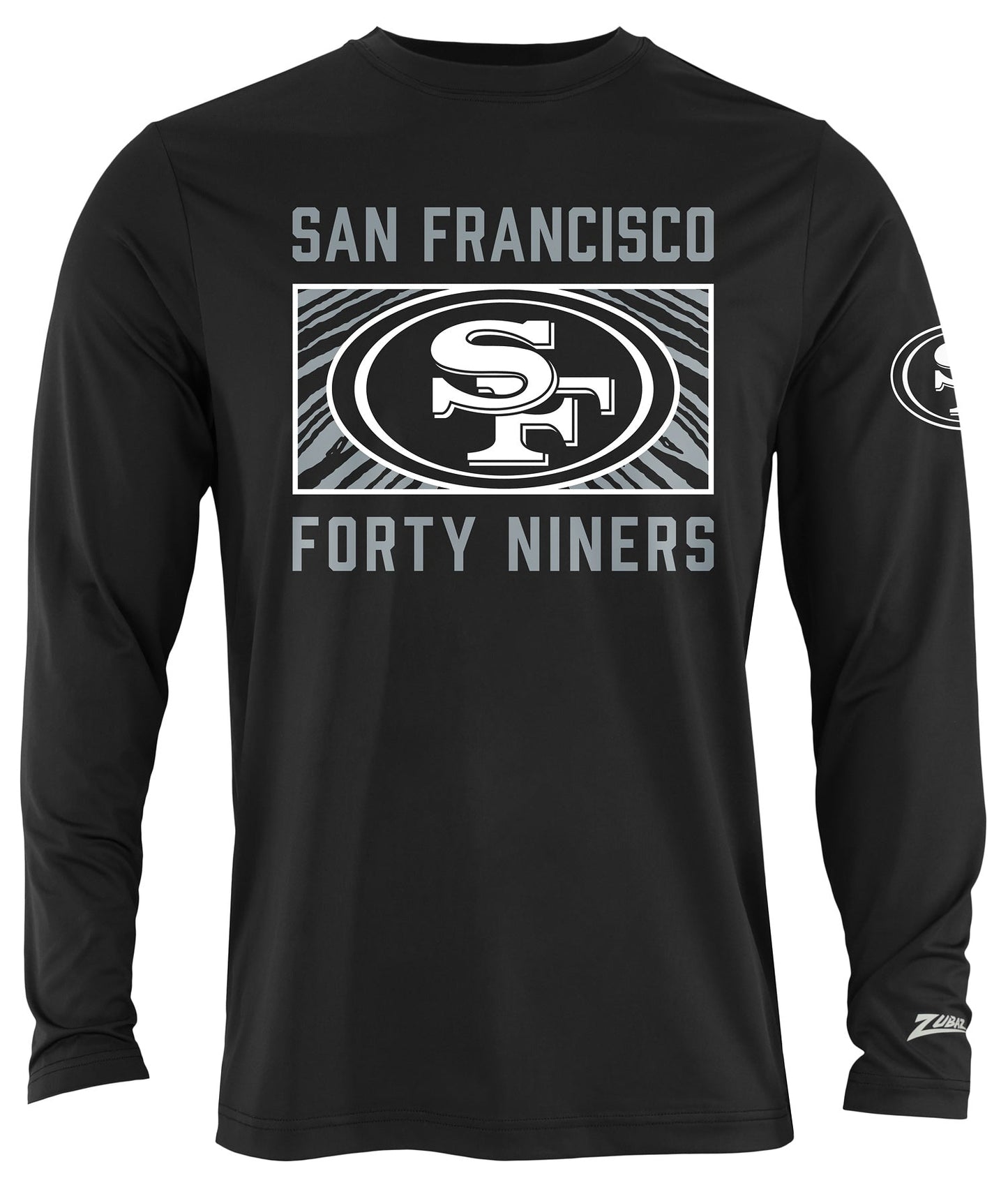 Zubaz NFL Men's Black End Zone Long Sleeve T-Shirt, San Francisco 49ers