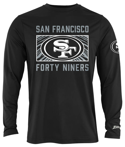 Zubaz NFL Men's Black End Zone Long Sleeve T-Shirt, San Francisco 49ers