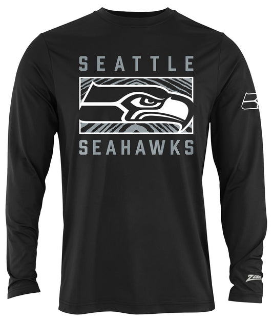 Zubaz NFL Men's Black End Zone Long Sleeve T-Shirt, Seattle Seahawks