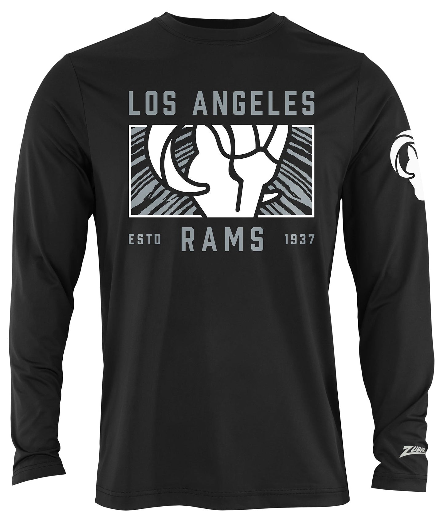 Zubaz NFL Men's Black End Zone Long Sleeve T-Shirt, Los Angeles Rams