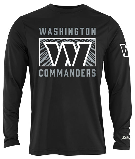 Zubaz NFL Men's Black End Zone Long Sleeve T-Shirt, Washington Commanders