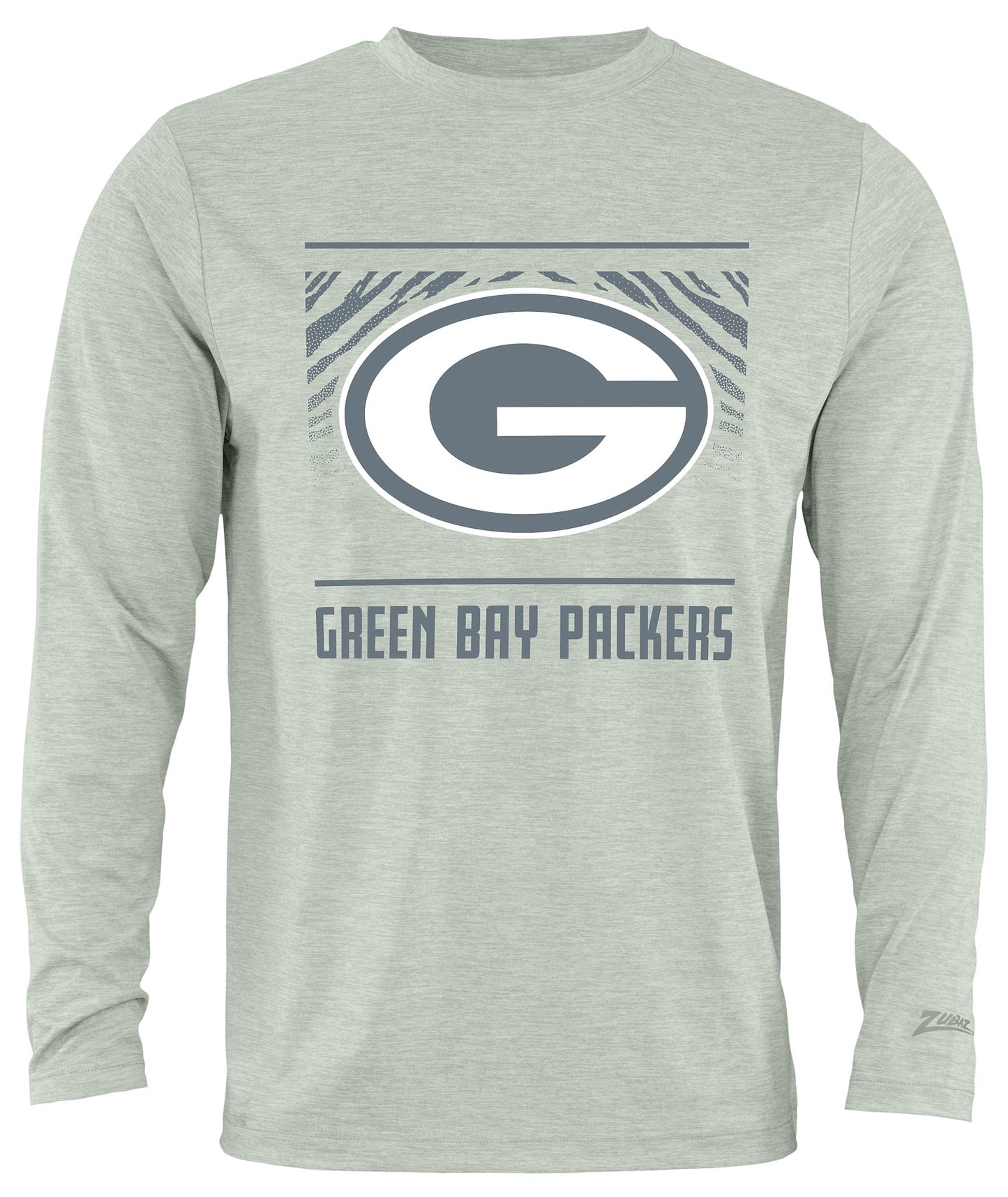 Zubaz NFL Men's Heather Gray Tunnel Tonal Long Sleeve T-Shirt, Green Bay Packers